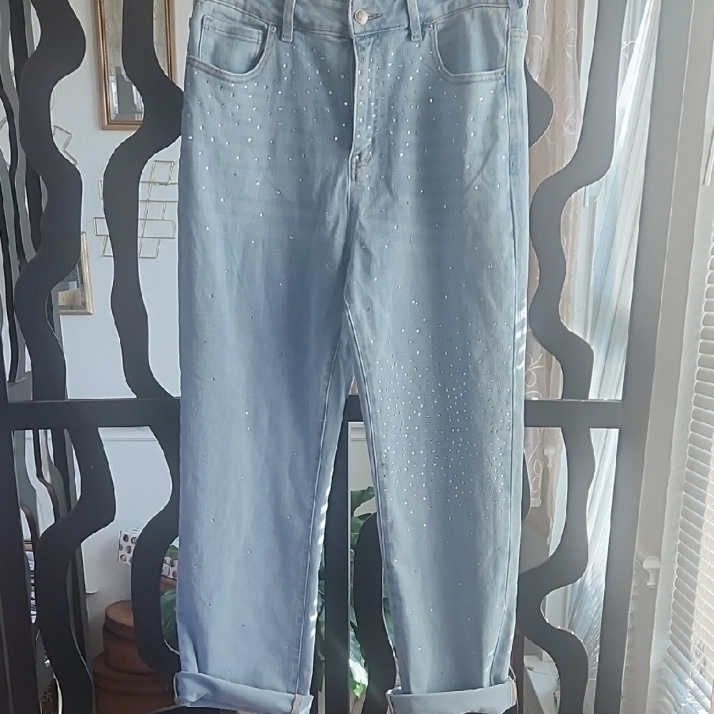 Embellished Light Blue Boyfriend Jeans